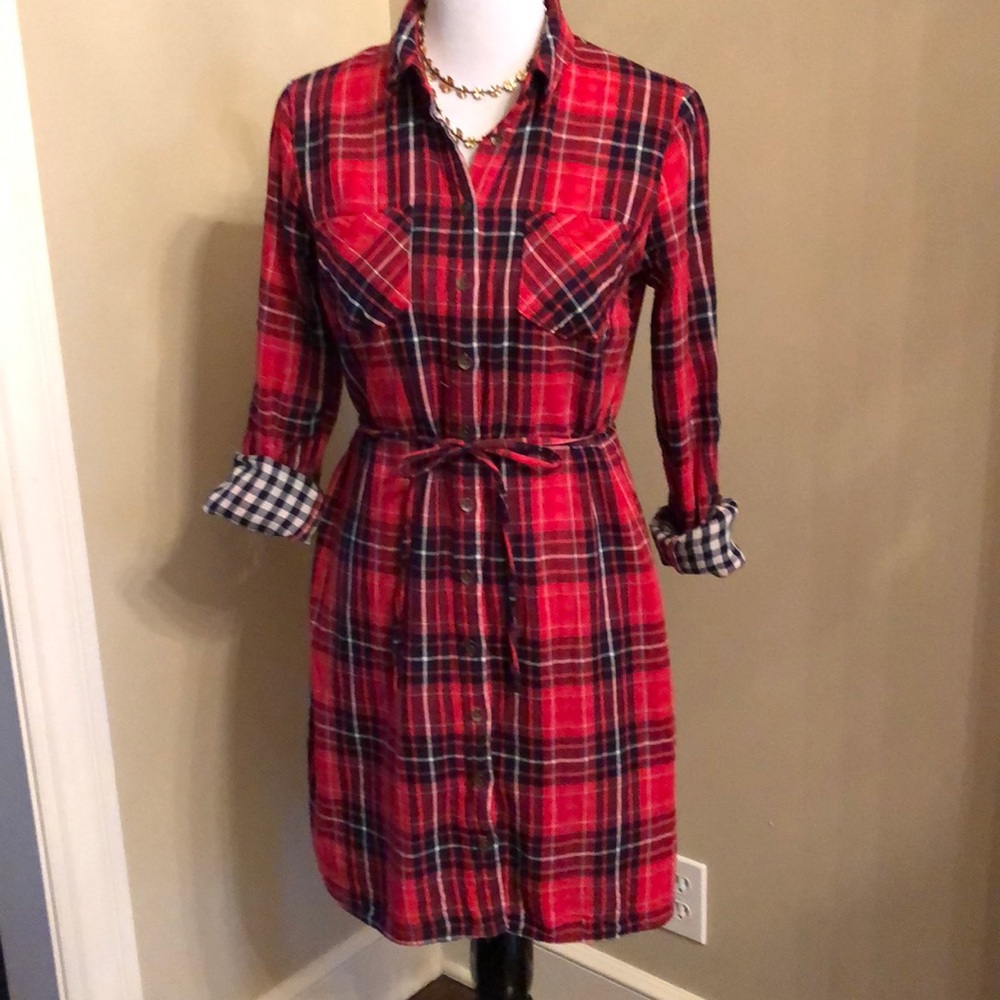 Red plaid shirttail dress size S